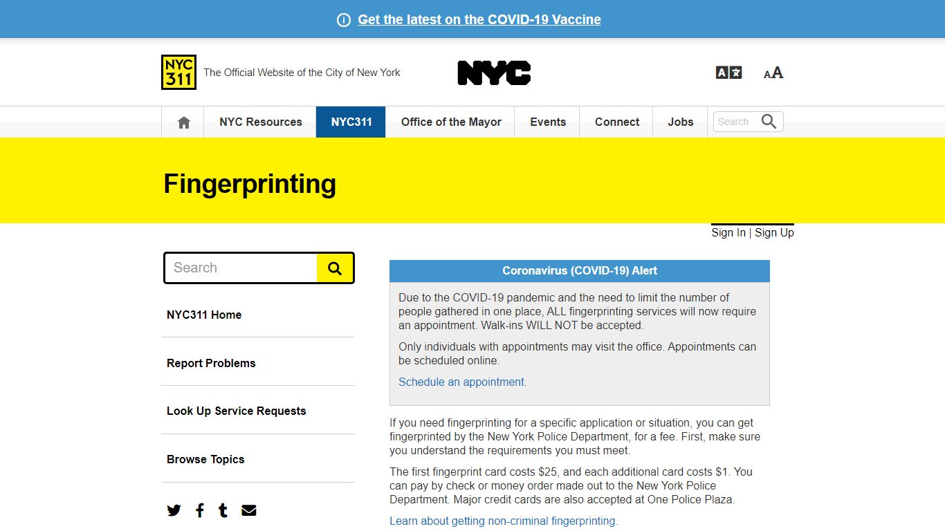 Fingerprinting · NYC311 - New York City