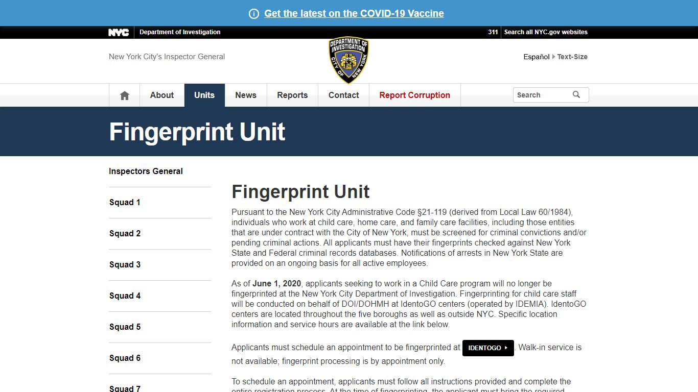 Fingerprint Unit - Department of Investigation - New York City